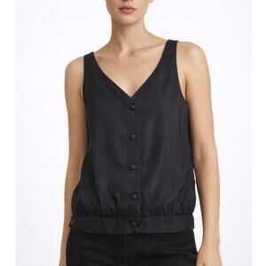 NEW Vetta Womens Black Sleeveless Button Front Tencel Vest Top Small Preppy
